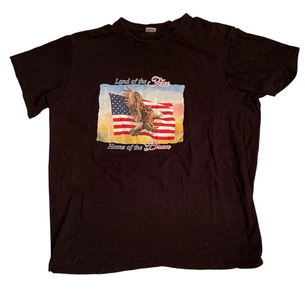 Black T-Shirt American Flag and Eagle Graphic